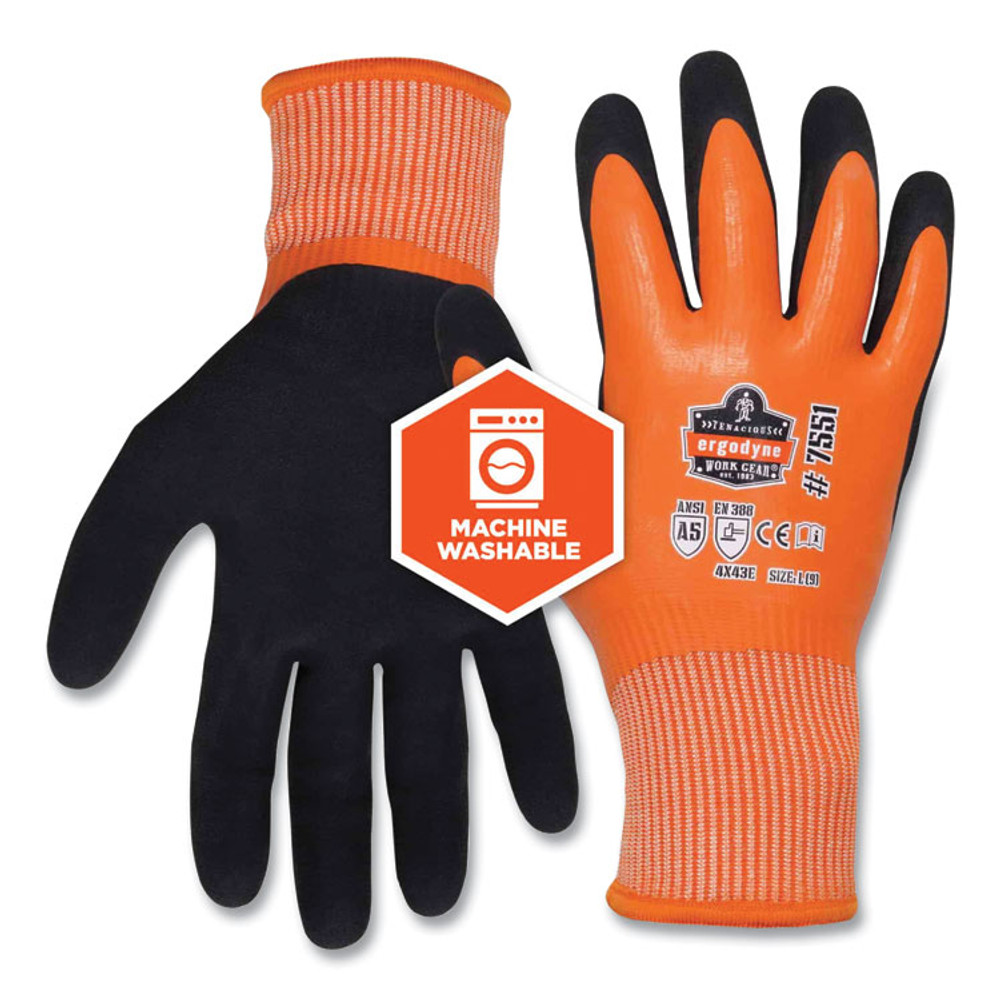 TENACIOUS HOLDINGS, INC. ergodyne® 17672 ProFlex 7551 ANSI A5 Coated Waterproof CR Gloves, EN388: 4X43E, 10" Long, Small, Orange, Pair