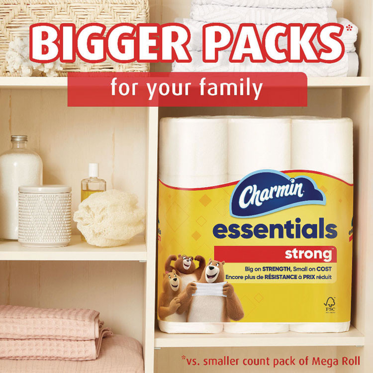 PROCTER & GAMBLE Charmin® 05044 Essentials Strong Bathroom Tissue, Septic Safe, 1-Ply, White, 429 Sheets/Roll, 36 Rolls/Carton