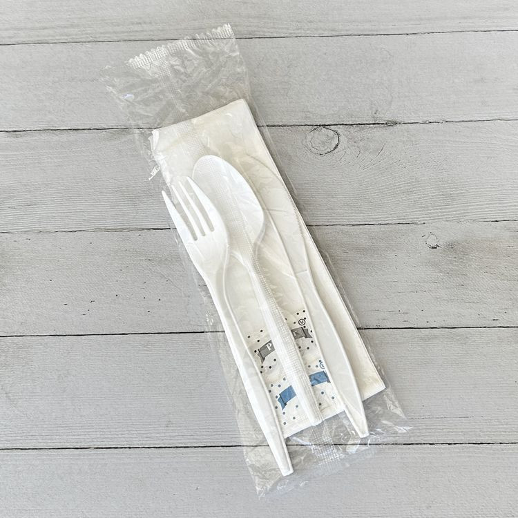 BOARDWALK 6COMBOKITPP Six-Piece Cutlery Kit, Mediumweight, Fork/Knife/Napkin/Pepper/Salt/Spoon, 5.86", Plastic, White, 250/Carton