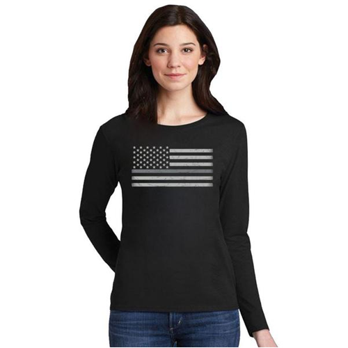 Thin Blue Line WOMEN-LS-CLASSIC-SILVER-BLACK-MEDIUM Women's - Long Sleeve Classic