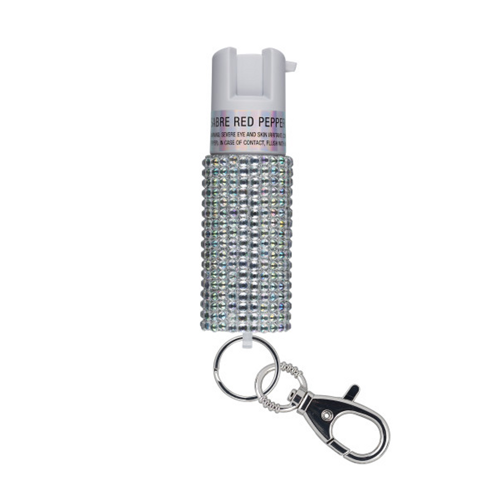 Sabre KR-J-WH-02 Jeweled Pepper Spray w/ Snap Clip - Silver