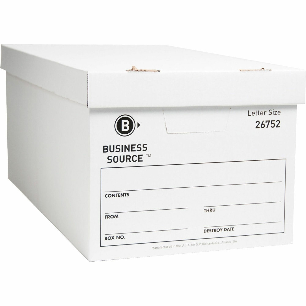 SP RICHARDS 26752 Business Source Light-Duty Storage Boxes With Lift-Off Lids, Letter Size, 12in x 24in x 10in, White, Box Of 12