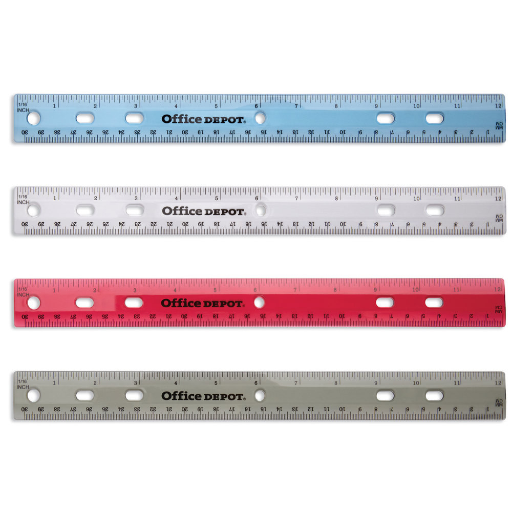OFFICE DEPOT RTP-003608-OP-087-05  Brand Transparent Plastic Ruler For Binders, 12in, Assorted Colors (No Color Choice)