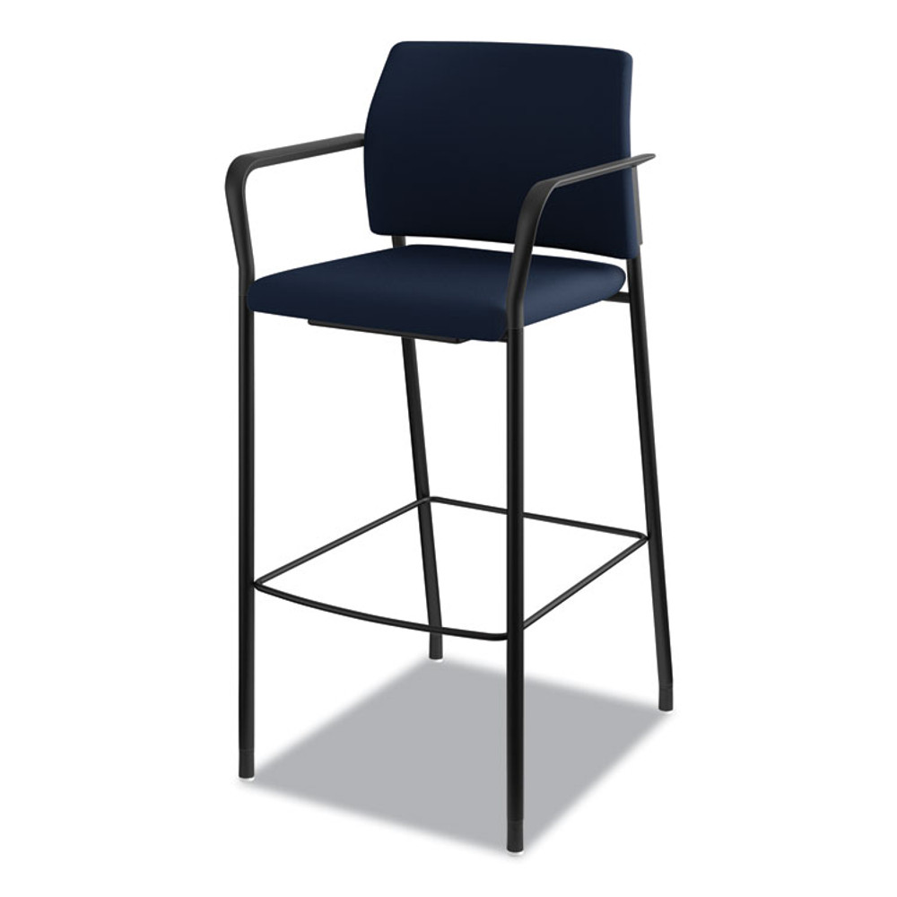 HON COMPANY SCS2FECU98B Accommodate Series Cafe Stool with Fixed Arms, Supports Up to 300 lb, 30" Seat Height, Navy Seat, Navy Back, Black Base