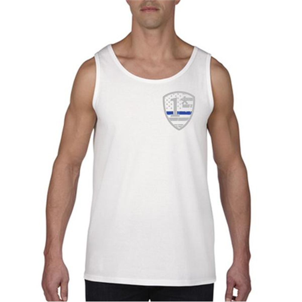 Thin Blue Line 1AS-TANK-WHITE-L Tank - 1 Asterisk, Thin Blue Line