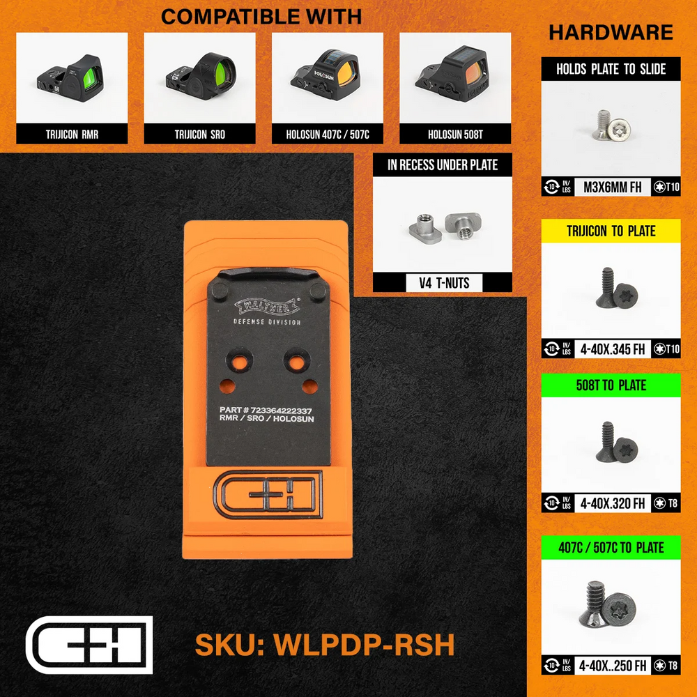 C&H Precision WLPDP-RSH Optics Adapter Plate - Walther Defense PDP 1.0