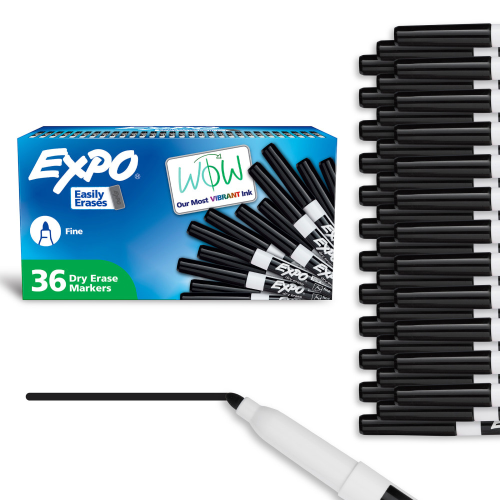 NEWELL BRANDS INC. 1921062 EXPO Low-Odor Dry-Erase Markers, Fine Point, Black, Pack Of 36