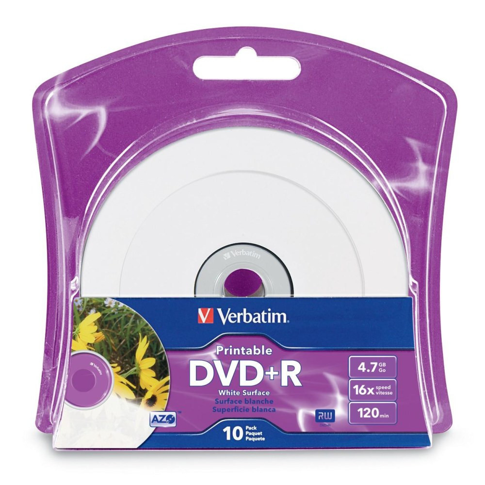 VERBATIM AMERICAS LLC Verbatim 96940  DVD+R 4.7GB 16X White Inkjet Printable with Branded Hub - 10pk Blister - Inkjet Printable
