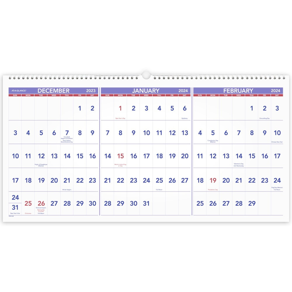 ACCO BRANDS USA, LLC AT-A-GLANCE PM142824  3-Month Horizontal 15-Month Wall Calendar, 24in x 12in, December 2023 to February 2025, PM1428