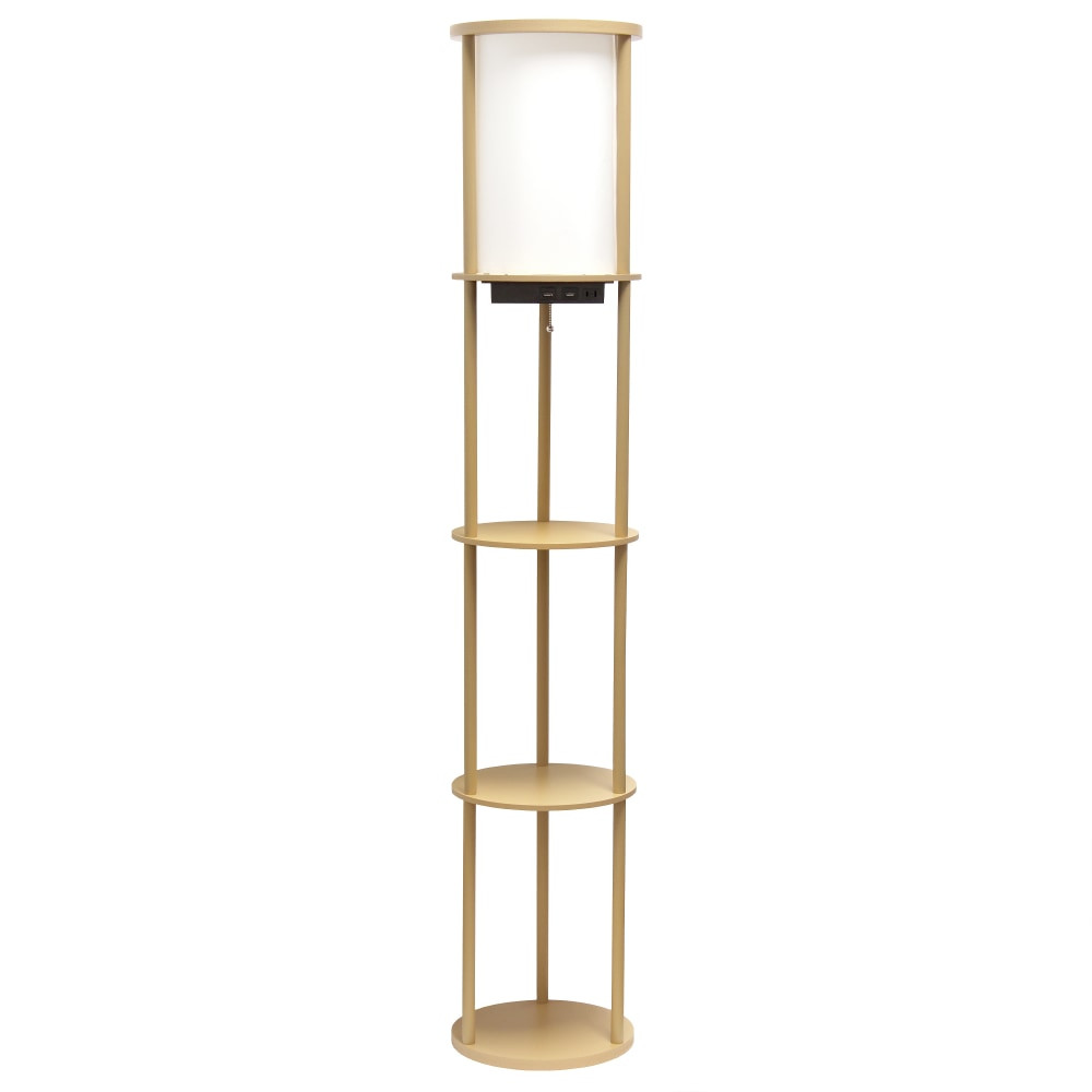 ALL THE RAGES INC Simple Designs LF2010-TAN  Round Etagere Floor Lamp, 62-1/2inH, White/Tan
