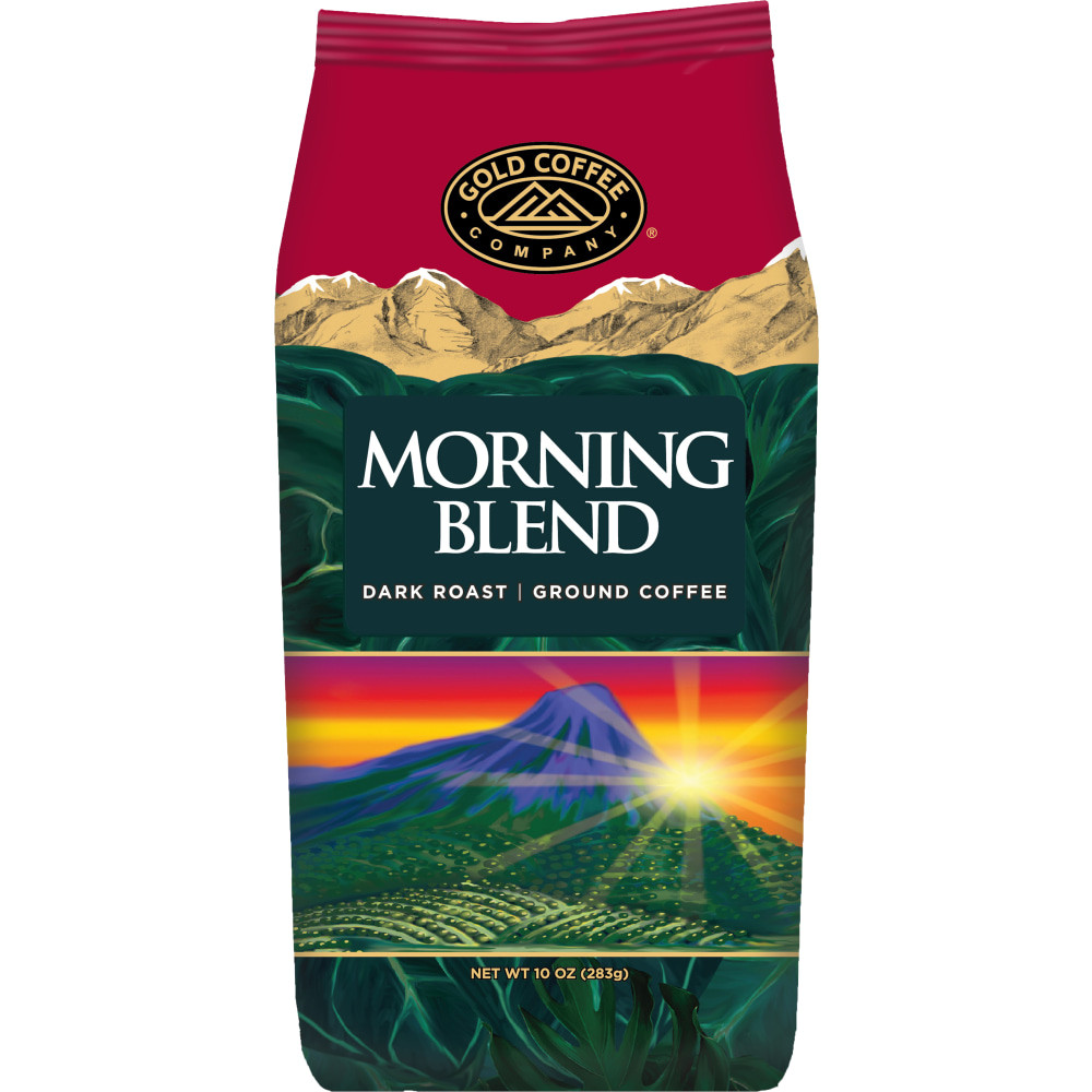 Start your morning right with the robust and subtly sweet Gold Coffee Company Morning Blend Ground Coffee. This coffee will provide the ideal boost for your morning with a rich flavor profile.  A mellow yet rich taste with subtle sweetness creates the ideal flavor profile for the best taste.  Pre-ground coffee offers a convenient and time-saving solution to morning brewing.  Robust dark roast gives you a boost.