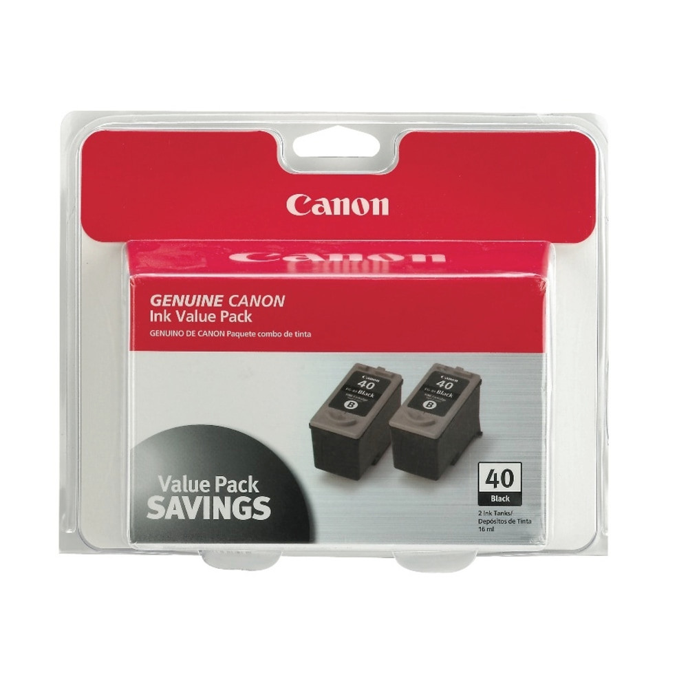 CANON USA, INC. Canon 0615B013  PG-40 ChromaLife 100 Black Ink Cartridges, Pack Of 2, 0615B013