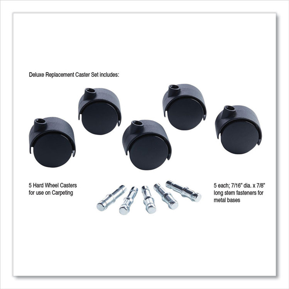 MASTER CASTER COMPANY 23622 Deluxe Duet Hard-Wheel Casters, 0.44" x 0.88" Grip Ring Type B Stems, 2" Nylon Wheels, Matte Black, 5/Set