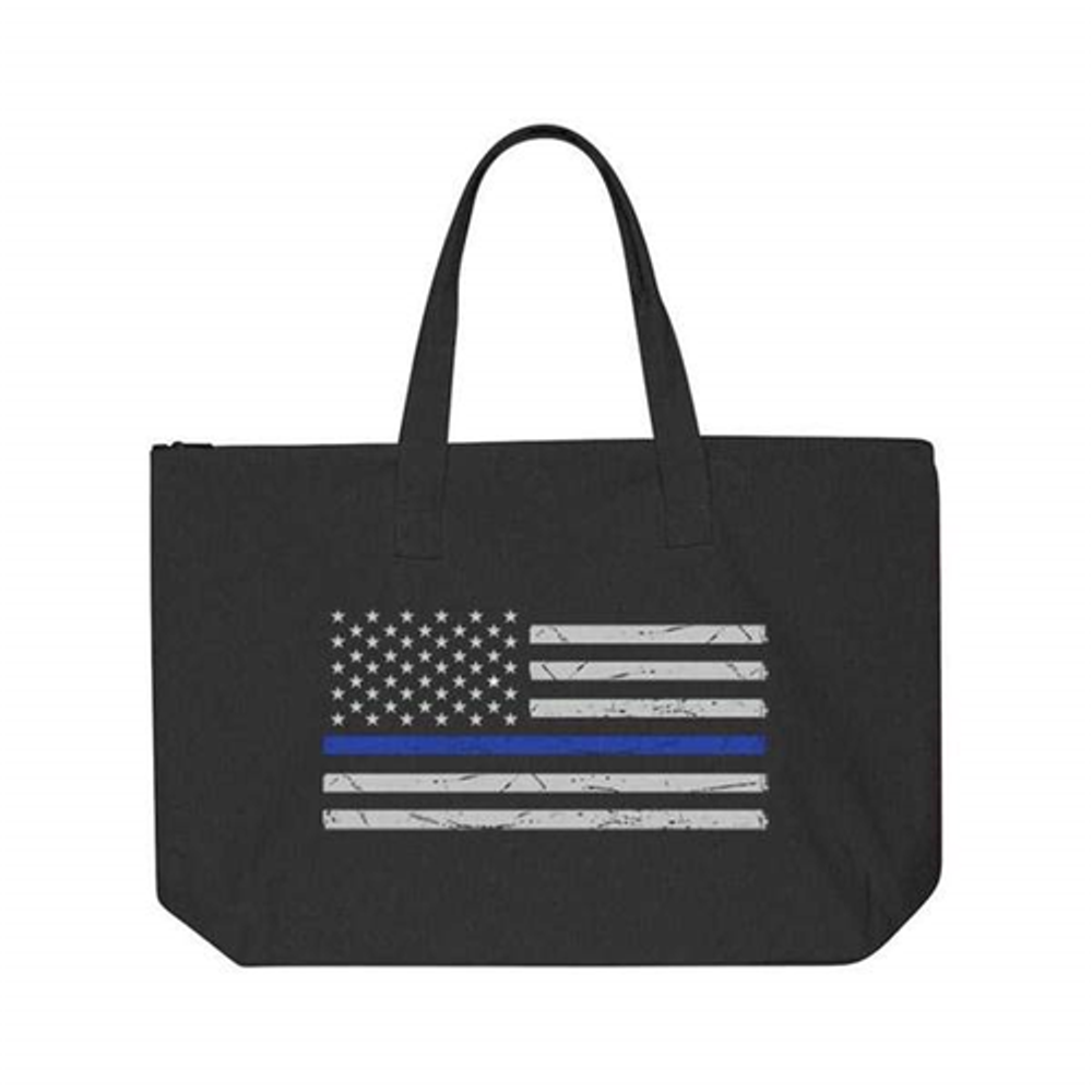 Thin Blue Line DIST-FLAG-CLASSIC-TBL-TOTE-BLACK Tote Bag w/Flag, Thin Blue Line