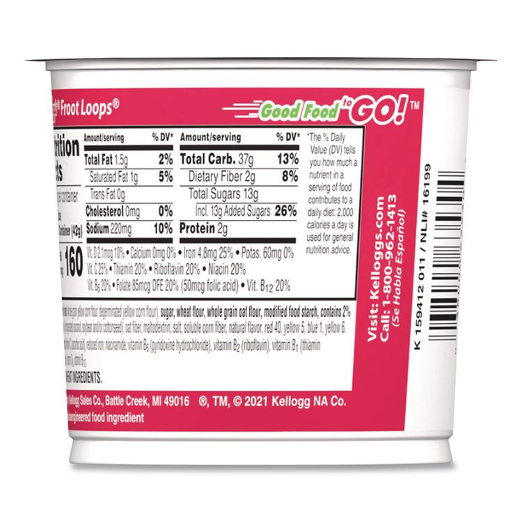 KELLOGG'S 01246 Froot Loops Breakfast Cereal, Single-Serve 1.5 oz Cup, 6/Box