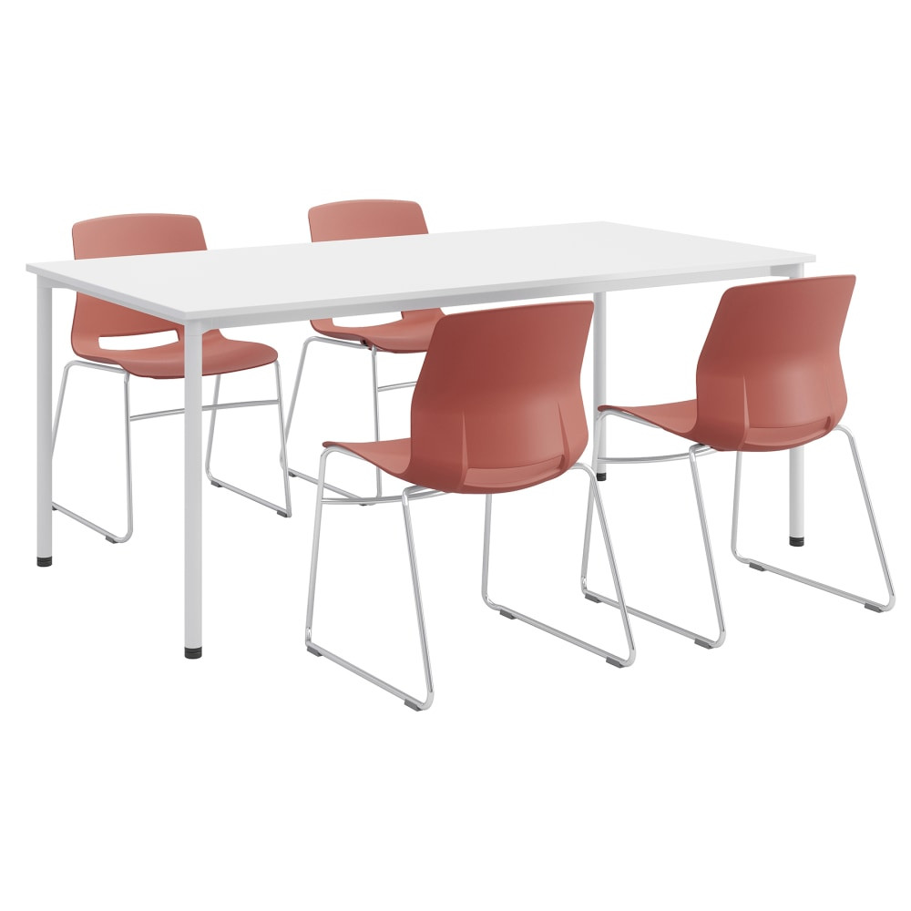 KENTUCKIANA FOAM INC KFI Studios 840031924087  Dailey Table Set With 4 Sled Chairs, White Table/Coral/Silver Chairs