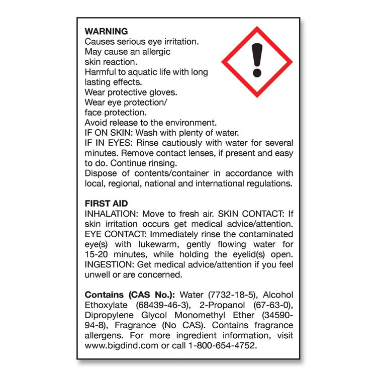 BIG D Industries 1618 Water-Soluble Deodorant, Lemon Scent, 1 gal Bottle, 4/Carton