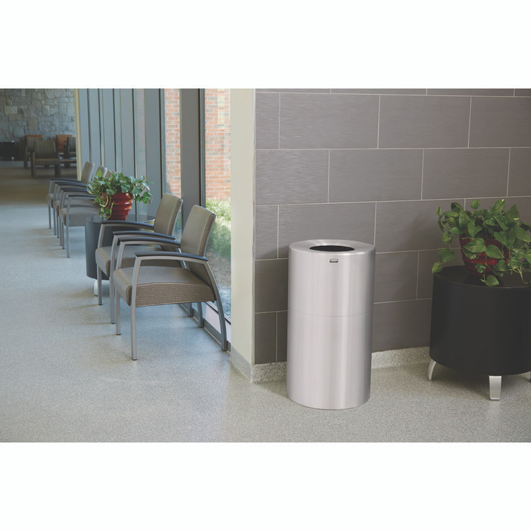 RUBBERMAID COMMERCIAL PROD. AOT35SANL Atrium Aluminum Container with Liner, 35 gal, Aluminum, Satin Aluminum