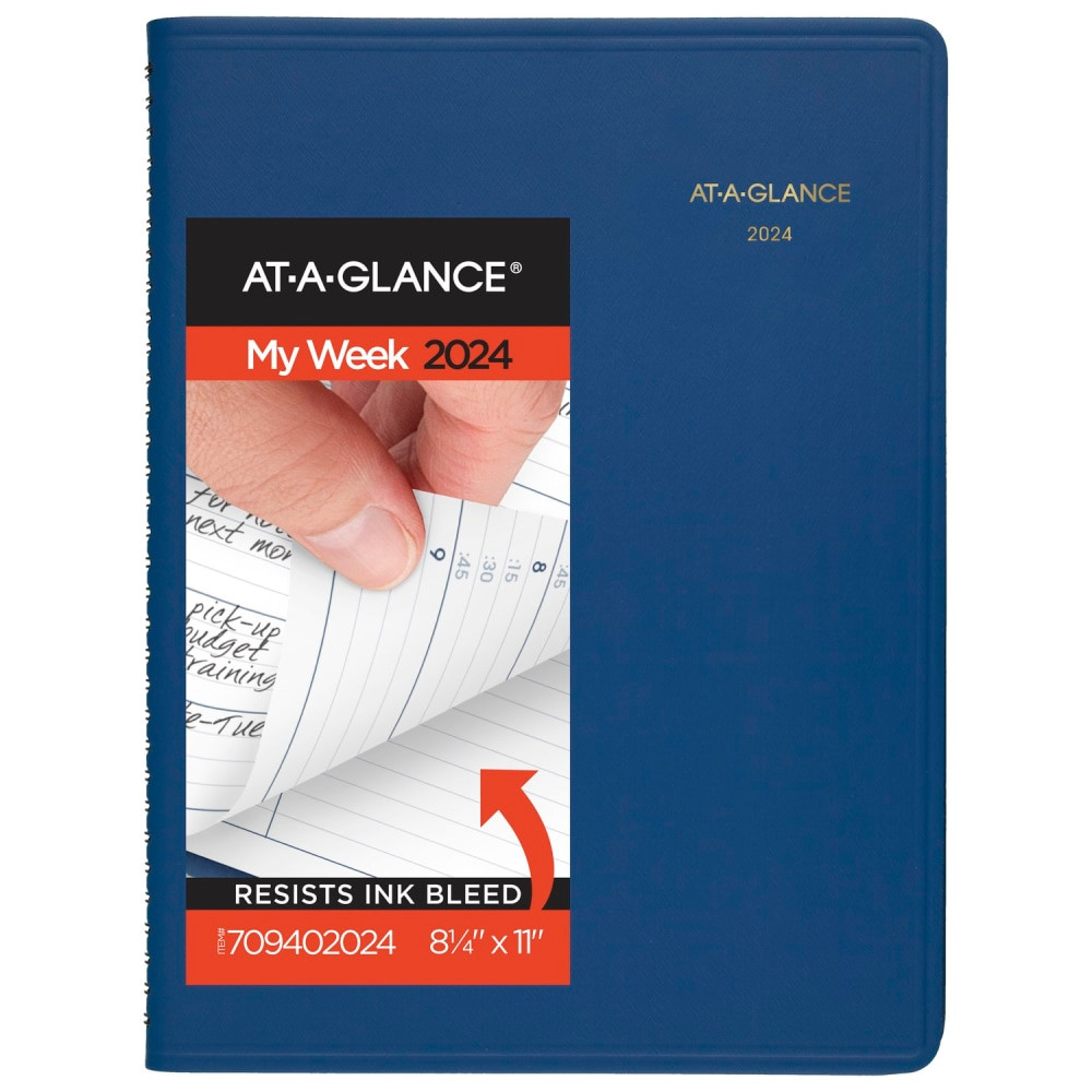 ACCO BRANDS USA, LLC AT-A-GLANCE 709402024 2024 AT-A-GLANCE Fashion Weekly Appointment Book Planner, 8-1/4in x 11in, Blue, January To December 2024, 7094020