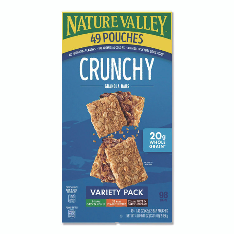 GENERAL MILLS Nature Valley® GEM44136 Granola Bars, Assorted Crunchy Bars, 1.5 oz Pouch, 2 Bars/Pouch, 49 Packs/Box