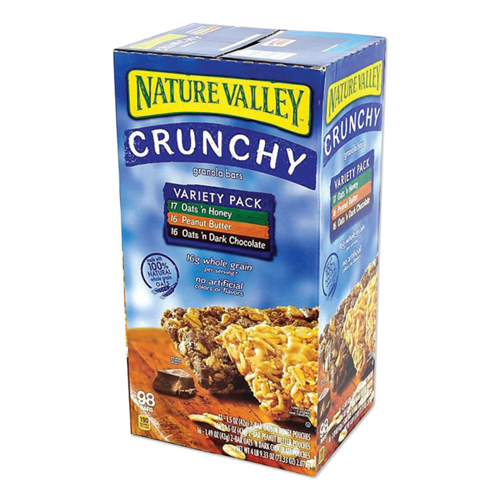 GENERAL MILLS Nature Valley® GEM44136 Granola Bars, Assorted Crunchy Bars, 1.5 oz Pouch, 2 Bars/Pouch, 49 Packs/Box