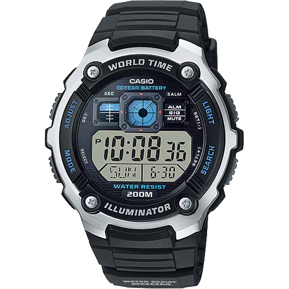 Casio AE2000W-1AV Classic World Time Digital Watch w/ 200 Meter Water-Resistance