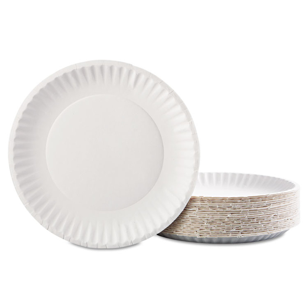 AJM PACKAGING CORP. Corporation PP9GRAWH Paper Plates, 9" dia, White, 100/Pack, 12 Packs/Carton