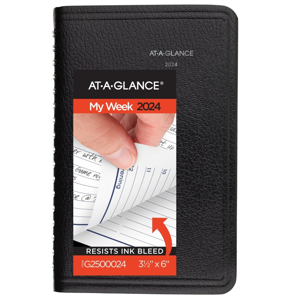 ACCO BRANDS USA, LLC AT-A-GLANCE G2500024 2024 AT-A-GLANCE DayMinder Weekly Appointment Book Planner, 3-1/2in x 6in, Black, January To December 2024, G25000