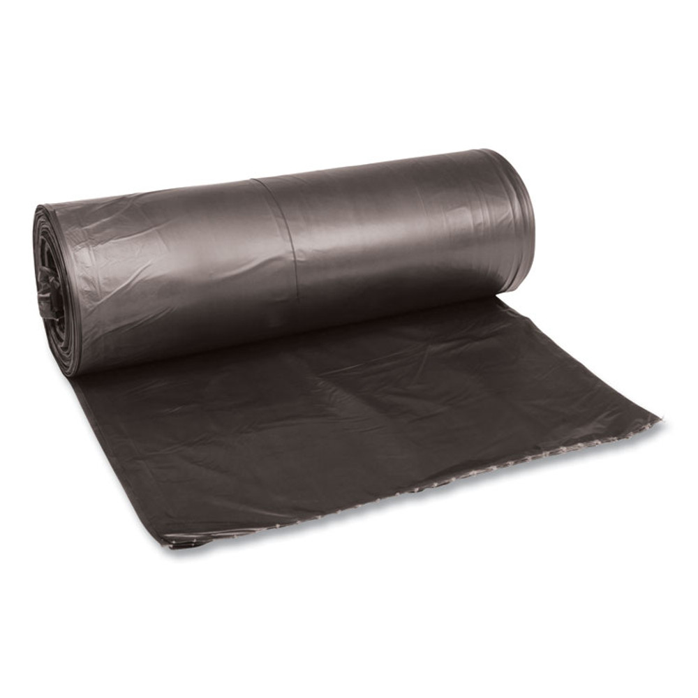 BOARDWALK 3858H Low-Density Waste Can Liners, 60 gal, 0.65 mil, 38" x 58", Black, Perforated Roll, 25 Bags/Roll, 4 Rolls/Carton