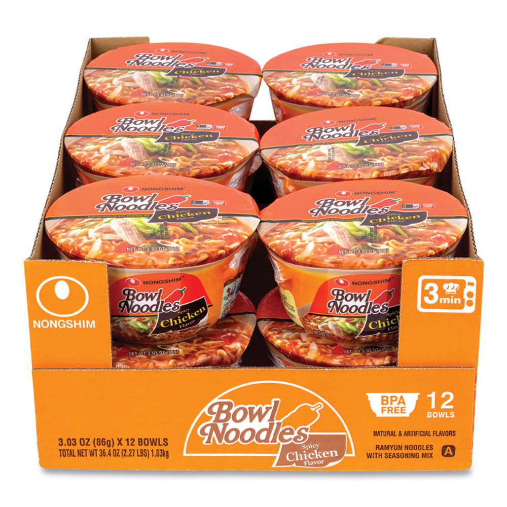 NONGSHIM CO, LTD 22002163 Spicy Chicken Bowl Noodle Soup, Chicken, 3.03 oz Cup, 12/Carton