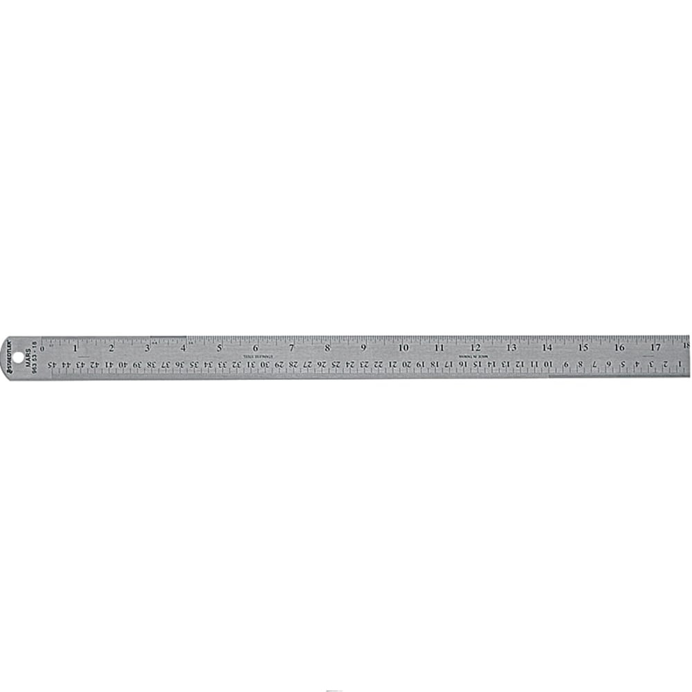 Extra-strong stainless steel ruler can be used to cut paper!  High-quality, hardened stainless steel has acid-etched, color-coded graduations .  Cork backing prevents slipping. Also raises ruler from work surface to eliminate ink smearing and bleeding .  Calibrated on 2 edges with inches and millimeters. Inch calibrations include 16ths, 32nds and 64ths and the metric calibrations include 0.5mm, 1mm and "0in.