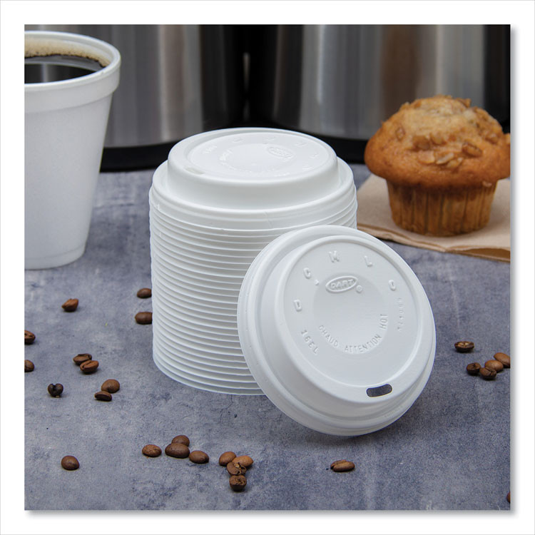 DART SOLO® 16EL Cappuccino Dome Sipper Lids, Fits 12 oz to 24 oz Hot Cups, Plastic, White, 1,000/Carton
