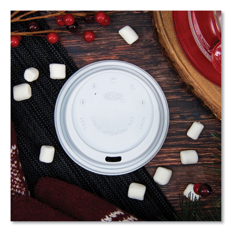 DART SOLO® 16EL Cappuccino Dome Sipper Lids, Fits 12 oz to 24 oz Hot Cups, Plastic, White, 1,000/Carton