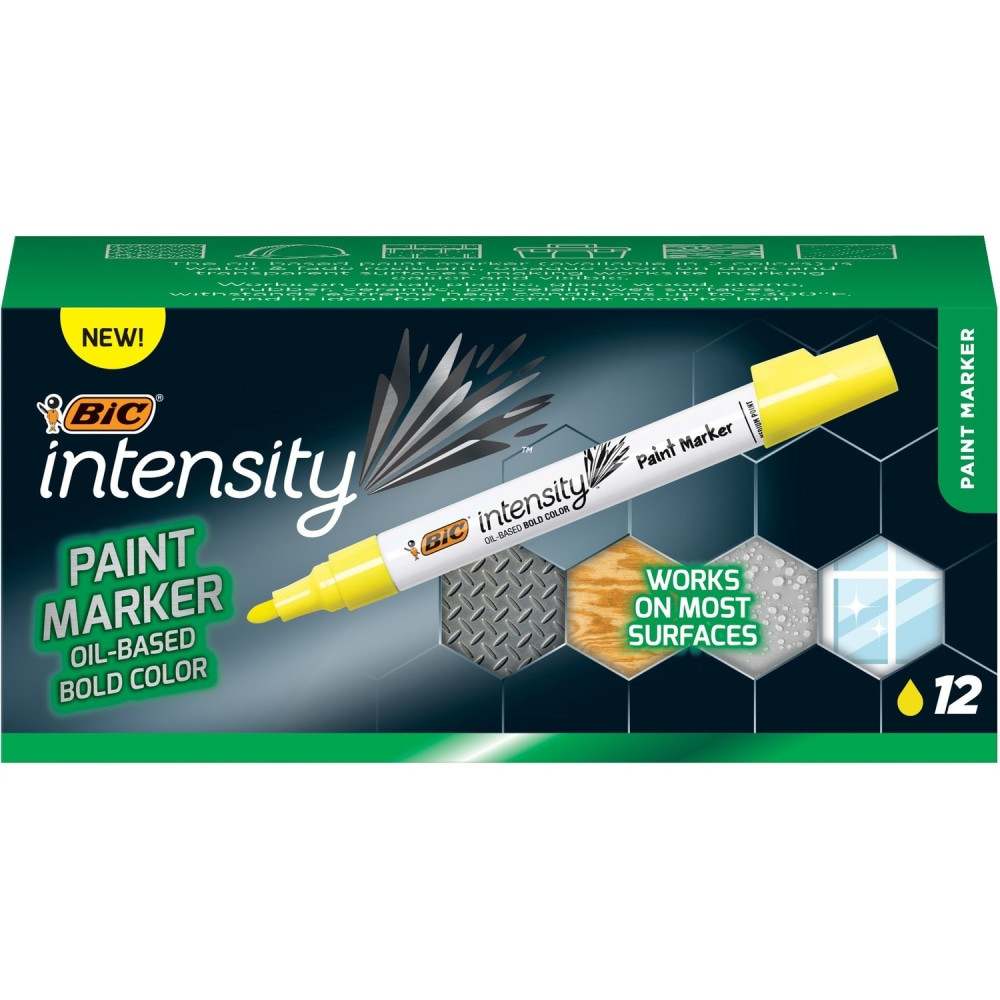 BIC CORP PMPRT11YEL BIC Intensity Paint Marker - Bullet Marker Point Style - Yellow Oil Based Ink - 12 Pack