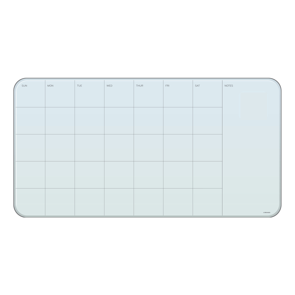 UBRANDS, LLC 2341U00-01 U Brands Frameless Magnetic Cubicle/Wall Glass Dry-Erase Monthly Calendar Board, 23in X 12in, Frosted White