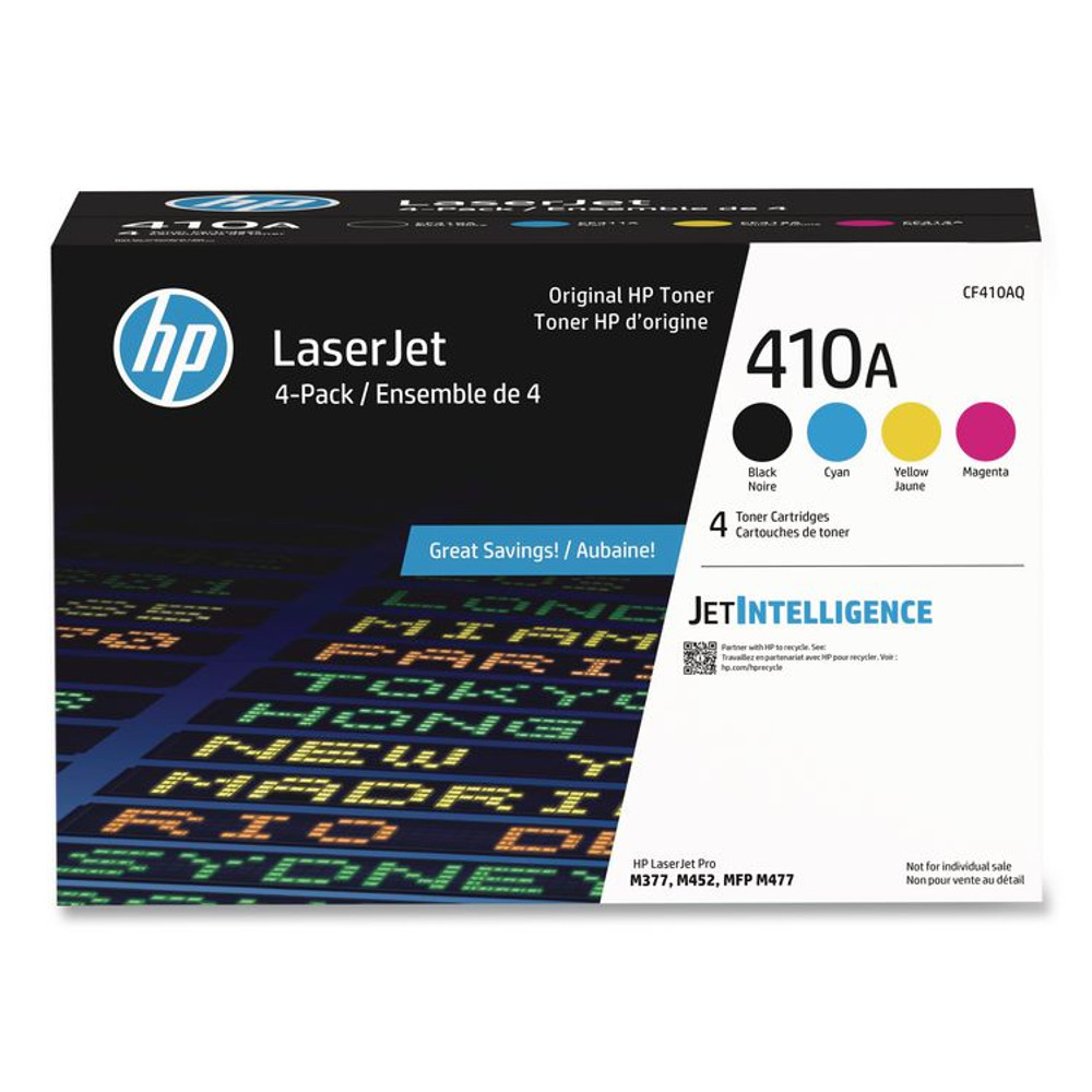 HP INC CF410AQ HP 410A, (CF410A-Q) 4-Pack Black/Cyan/Magenta/Yellow Original LaserJet Toner Cartridges
