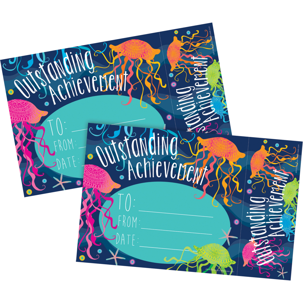 Create a positive and uplifting classroom with help from the Barker Creek Kai Ola Awards & Bookmarks. The set contains awards and bookmarks with colorful designs that help motivate good behavior and hard work.  Vibrant designs help catch the eye.  Perforated bookmarks can be easily separated from awards.  Comes with 60 awards that measure 5-1/2in x 6-3/4in and 60 bookmarks that measure 5-1/2in x 1-3/4in.  Helps you reward hard work and success.