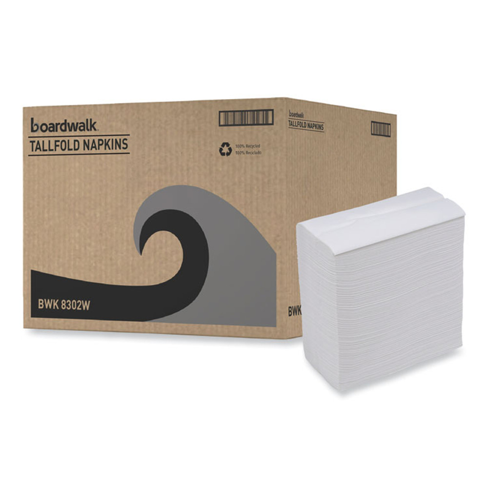 BOARDWALK 8302W Tallfold Dispenser Napkin, 12" x 7", White, 500/Pack, 20 Packs/Carton