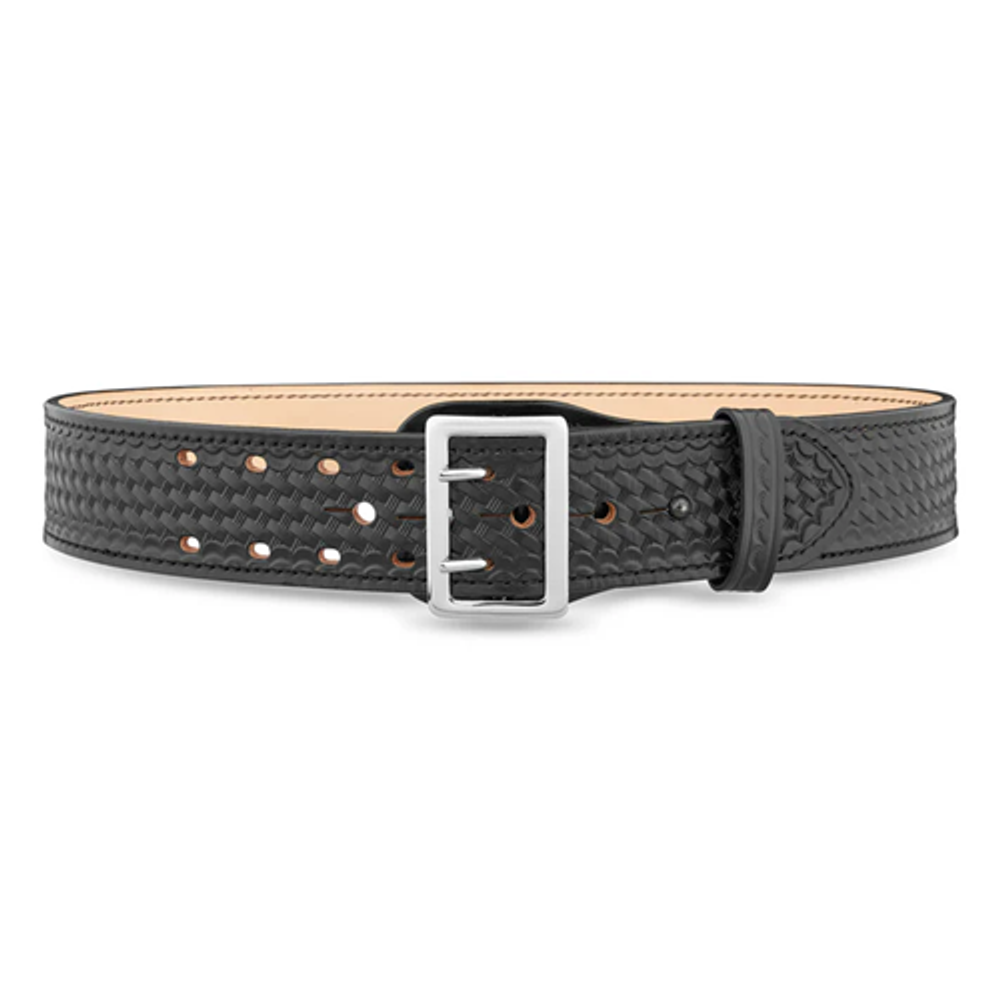 Dutyman 1021-32-9001 2-1/4"" Basketweave Leather Sam Brown 2 Row Stitch Duty Belt with Nickel Buckle