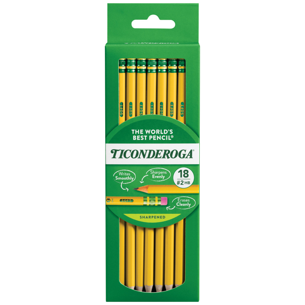 DIXON TICONDEROGA COMPANY Ticonderoga 13818  Pencils, Presharpened, #2 Lead, Soft, Pack of 18