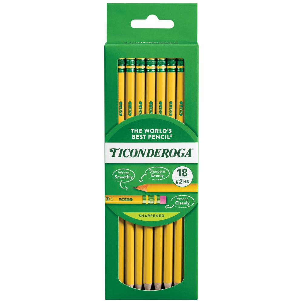 DIXON TICONDEROGA COMPANY 13818 Ticonderoga Pencils, Presharpened, #2 Lead, Soft, Pack of 18