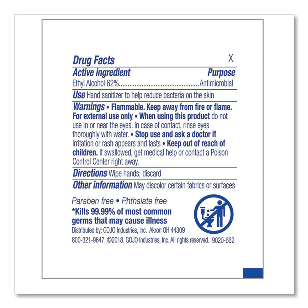 GO-JO INDUSTRIES PURELL® 9021-1M Premoistened Sanitizing Hand Wipes, Individually Wrapped, 5 x 7, Unscented, White, 1,000/Carton