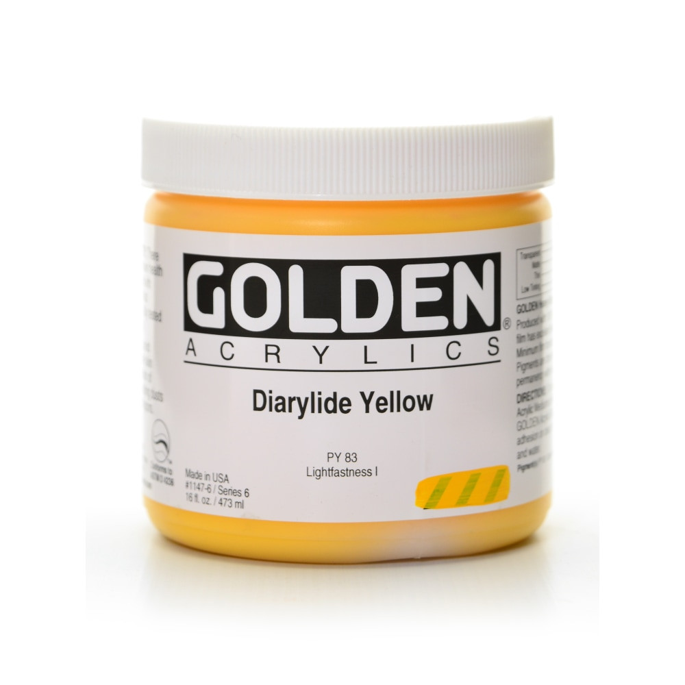 GOLDEN ARTIST COLORS, INC. Golden 1147-6  Heavy Body Acrylic Paint, 16 Oz, Diarylide Yellow