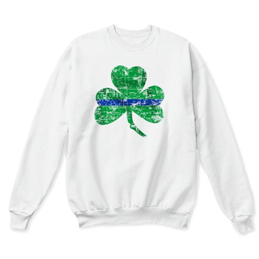 Thin Blue Line STPAT-TBL-CREW-WHITE-LARGE Thin Blue Line Crewneck, Shamrock