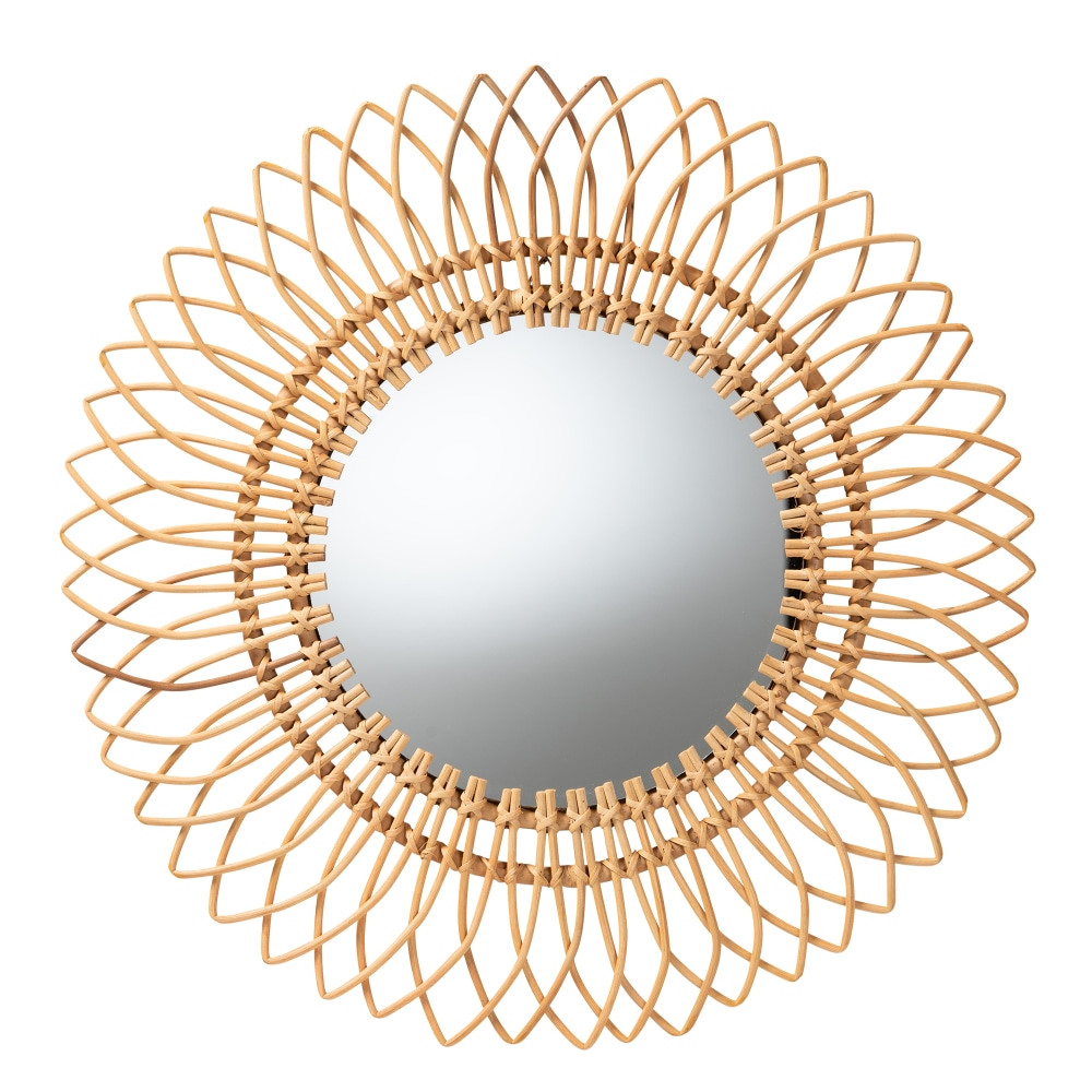 WHOLESALE INTERIORS, INC. 2721-12758 bali & pari Bora Modern Bohemian Round Wall Mirror, 31-1/2inH x 31-1/2inW x 1-1/4inD, Natural Brown