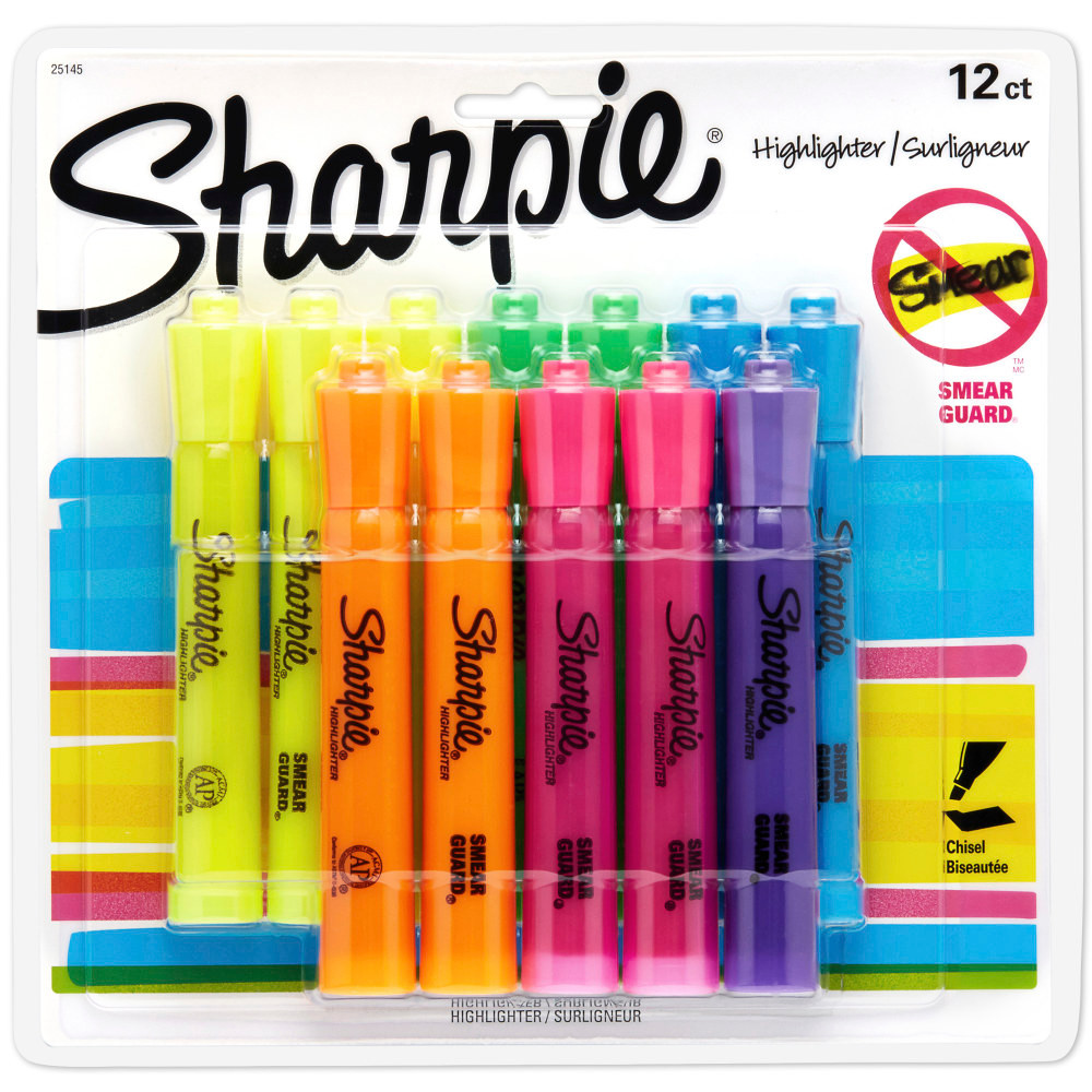 NEWELL BRANDS INC. Sharpie 25145  Accent Tank-Style Highlighters, Chisel Tip,  Assorted Colors, Pack Of 12