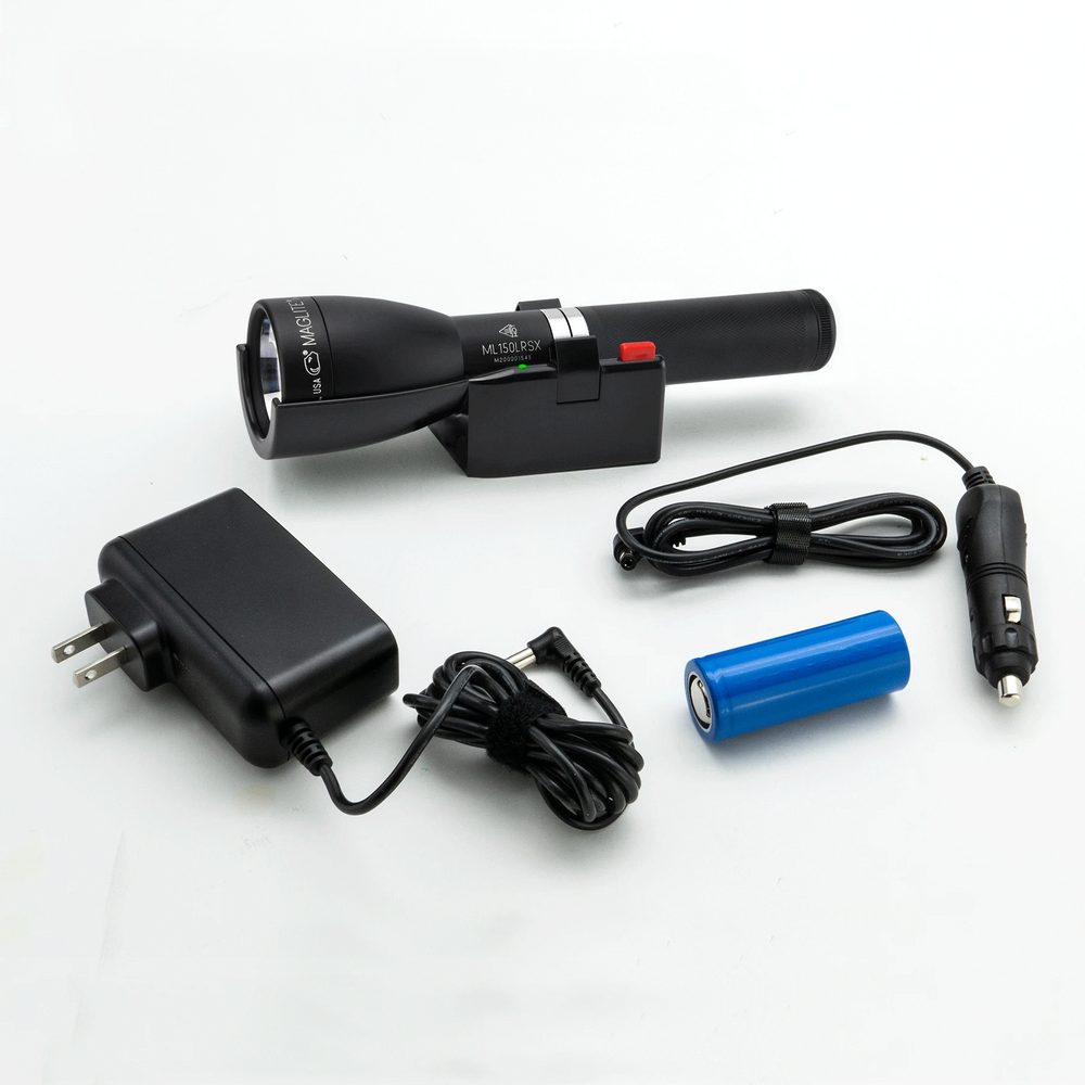Maglite ML150LRSX-6019 ML150LRSX Flashlight, LiFePO4 Battery, Charging Cradle, 12v Wire Lead, 120v Converter