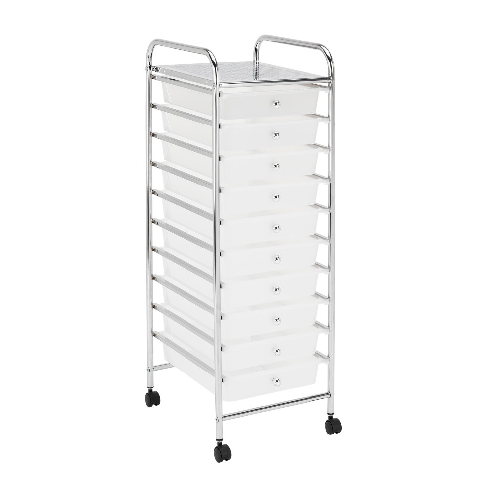 OFFICE DEPOT G187 Realspace 10-Drawer Mobile Cart, 35-13/16inH x 12-5/8inW x 14-3/8inD, White/Chrome