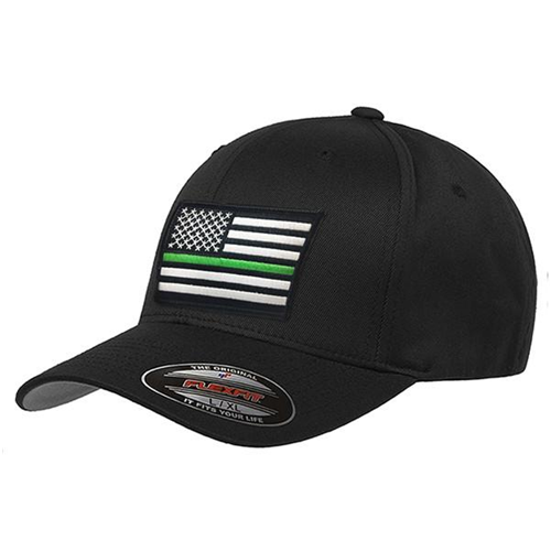 Thin Blue Line FLEX-GREEN-BLACK-MEDIUM FlexFit Hat - Thin Green Line Flag
