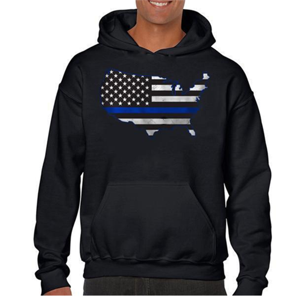 Thin Blue Line MEN-H-USA-BLACK-LARGE Men's Hoodie - USA Thin Blue Line